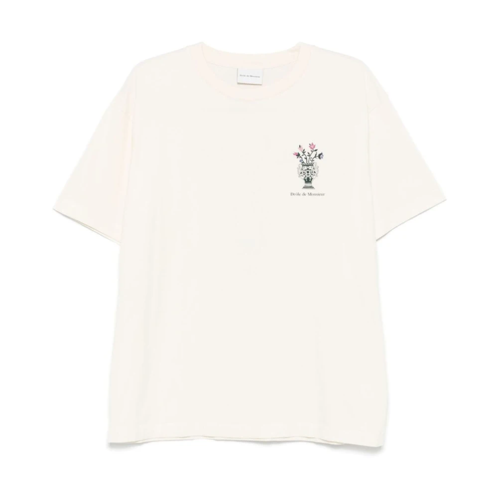 Drole de Monsieur Bloemenprint Ronde Hals T-shirt White Heren
