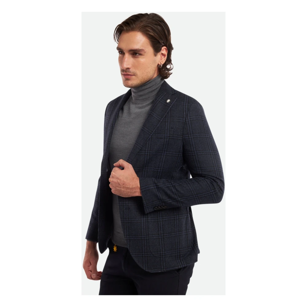 Manuel Ritz Navy Check Wol Blazer Blue Heren