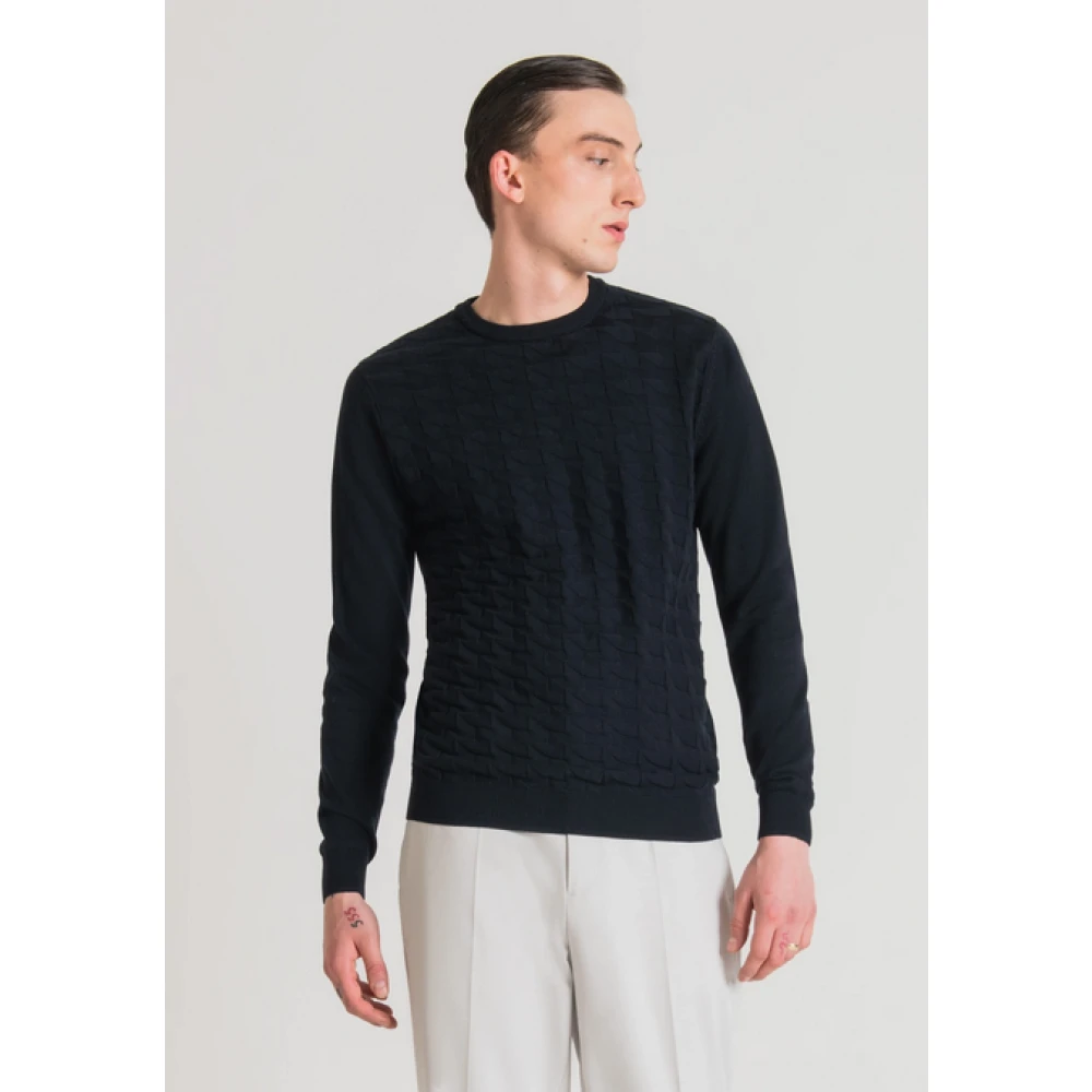 Antony Morato Regular Fit Wol en Katoen Trui Blue Heren