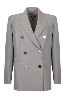 Dubbelknäppt Satin Ull Blazer