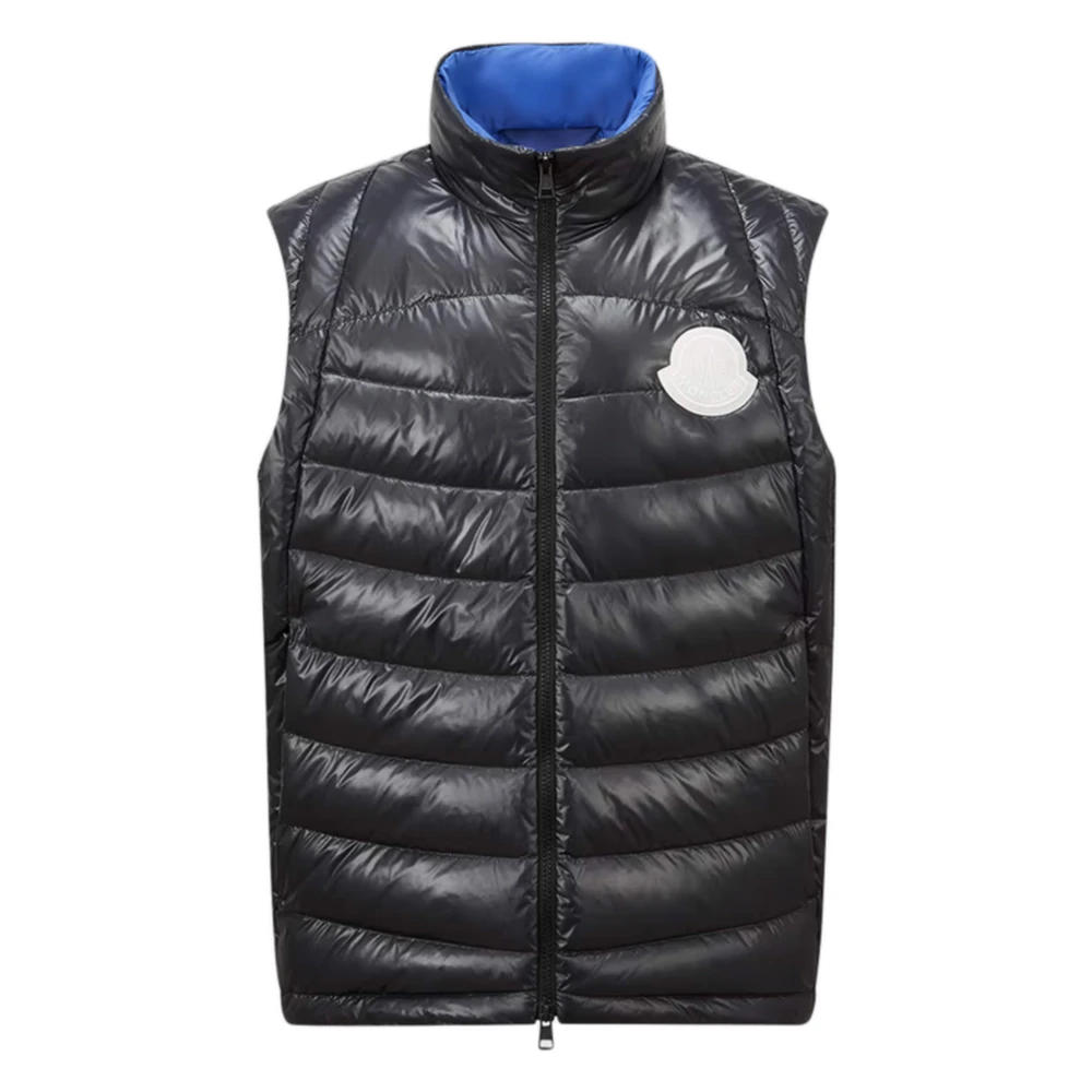 Moncler Men's Blue Vests,, Down-Filled Jacket With Zip Closure Large