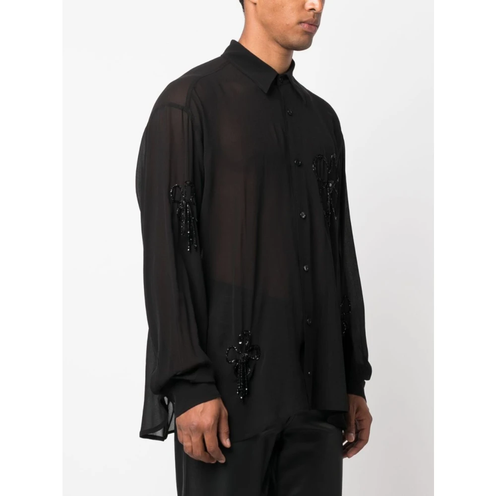 Gcds Zwarte kraalversierde zijden bloemenshirt Black Heren