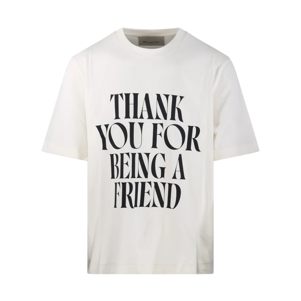 Ami Paris Men's White T-Shirts, Xl, Boxy Fit S/S T-Shirt With Signature Print