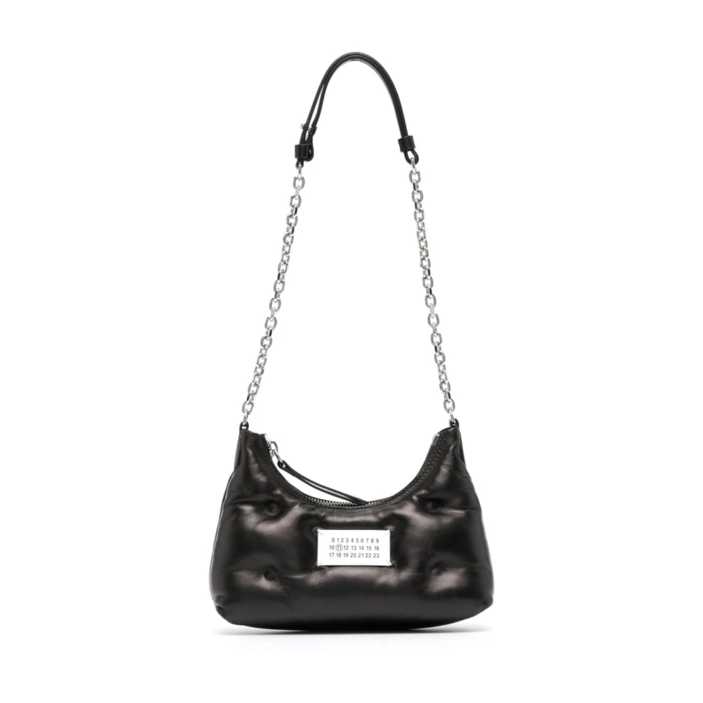 Maison Margiela Women's Black Shoulder Bags, One Size, Quilted Leather Shoulder Bag With Logo