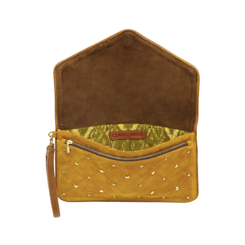 Claris Virot Amber Suède Clutch met Juweelsluiting Brown Dames
