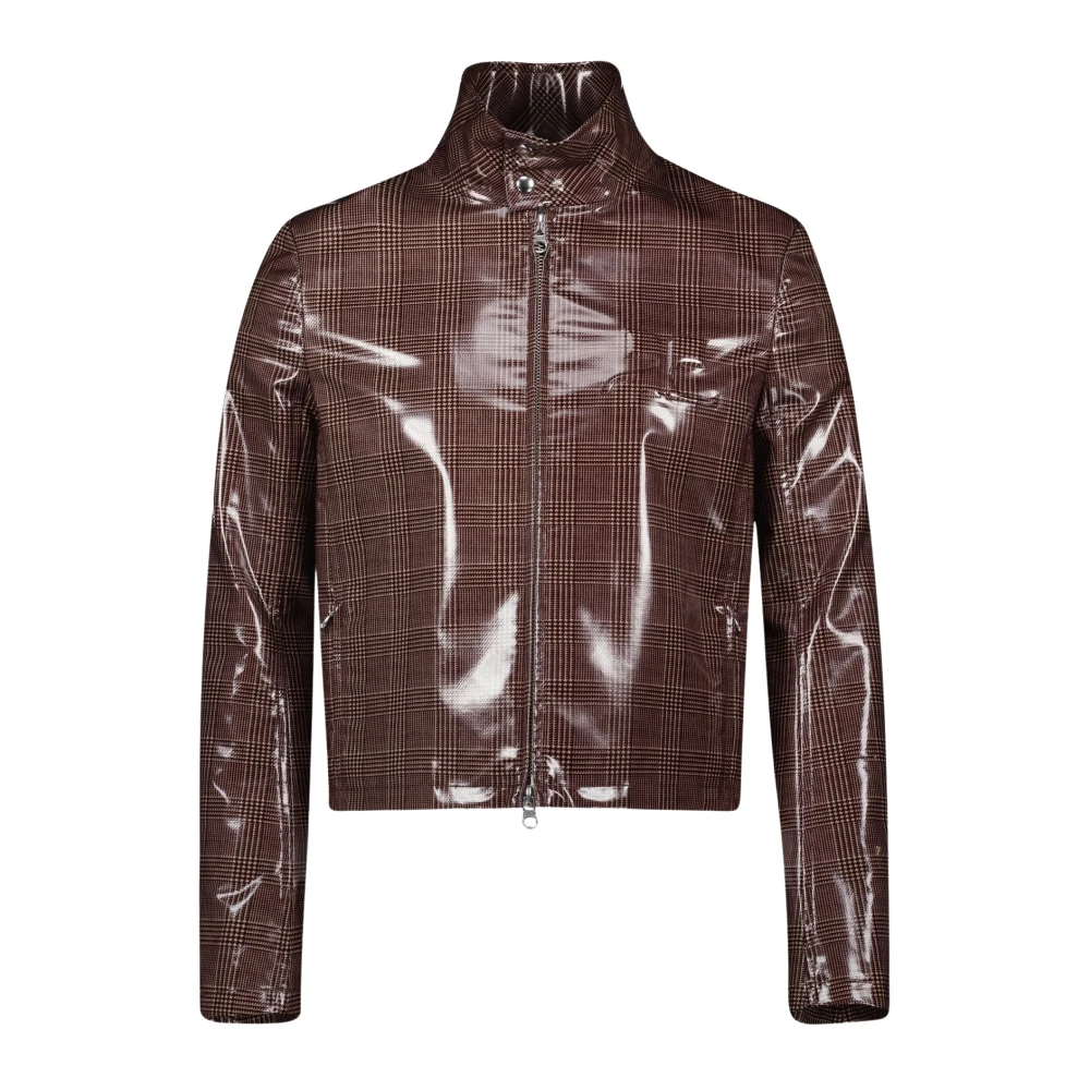 Courrèges Vinyl Geruite Iconische Jas Bruin Brown Heren