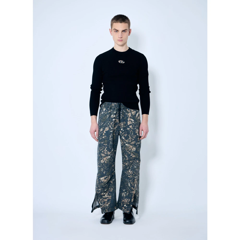 Diesel Camo Print Katoenen Broek met Ritssluiting Multicolor Heren