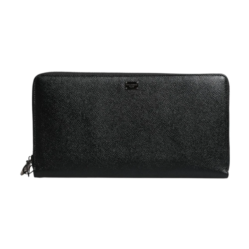 Dolce & Gabbana Men's Black Calfskin Logo Zip Wallet