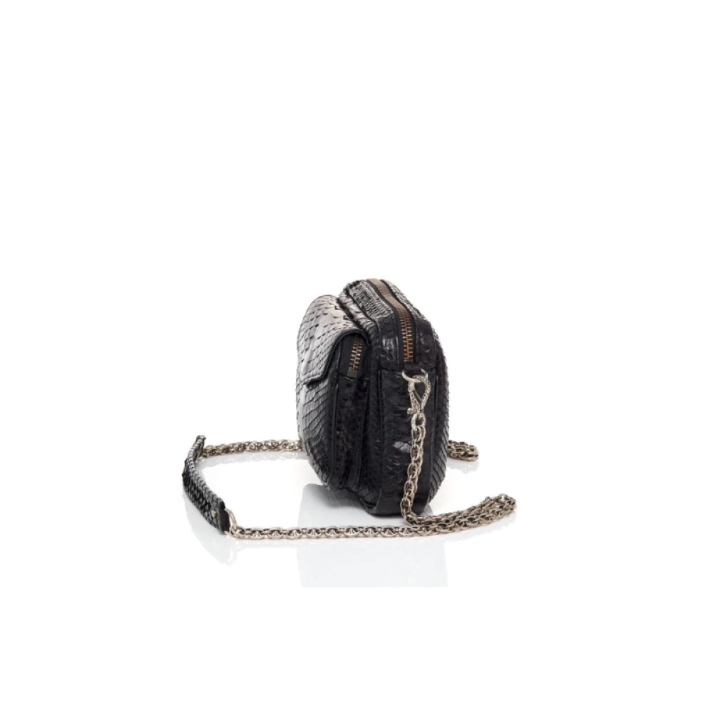 Claris Virot Python Zwarte Schoudertas met Zilveren Ketting Black Dames