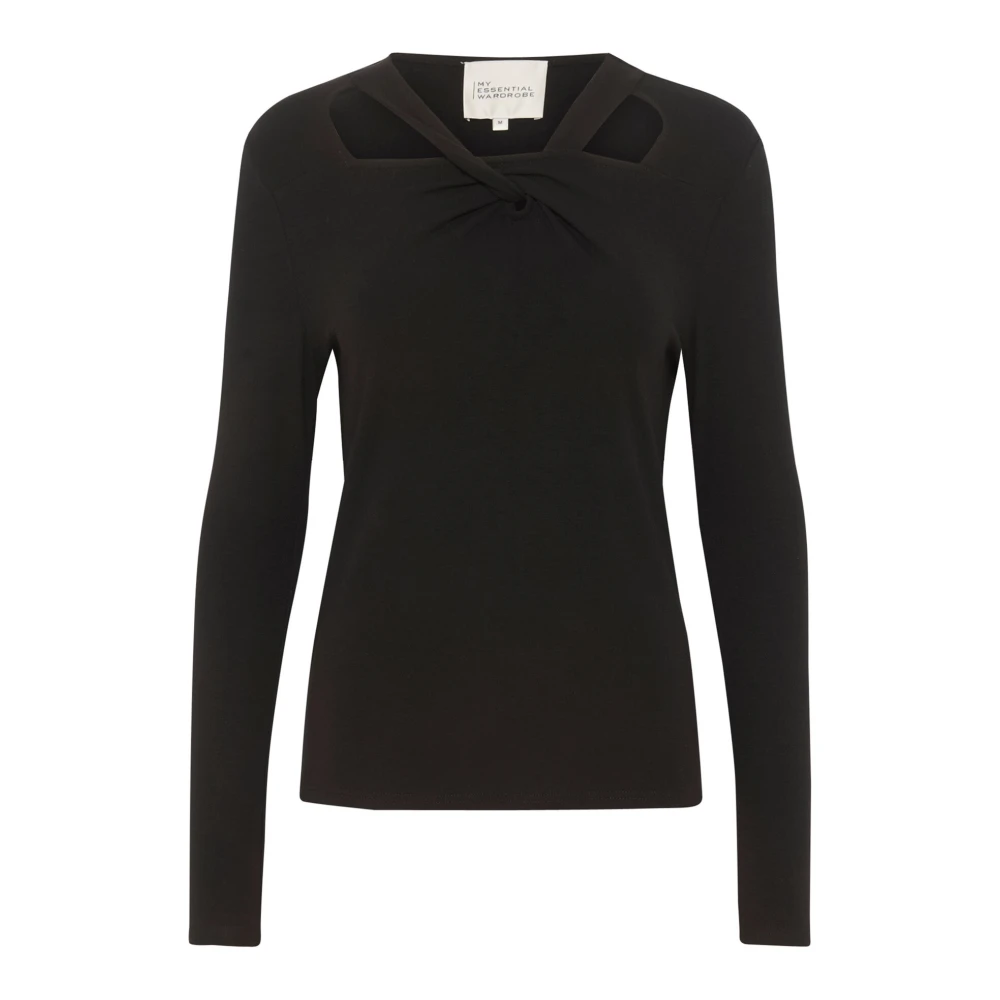 My Essential Wardrobe Zwarte Knoopblouse met Lange Mouwen Black Dames