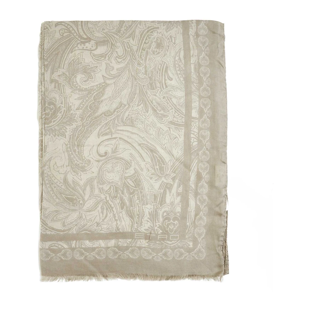 ETRO Paisley Beige Zijde Kasjmier Sjaal Beige Heren