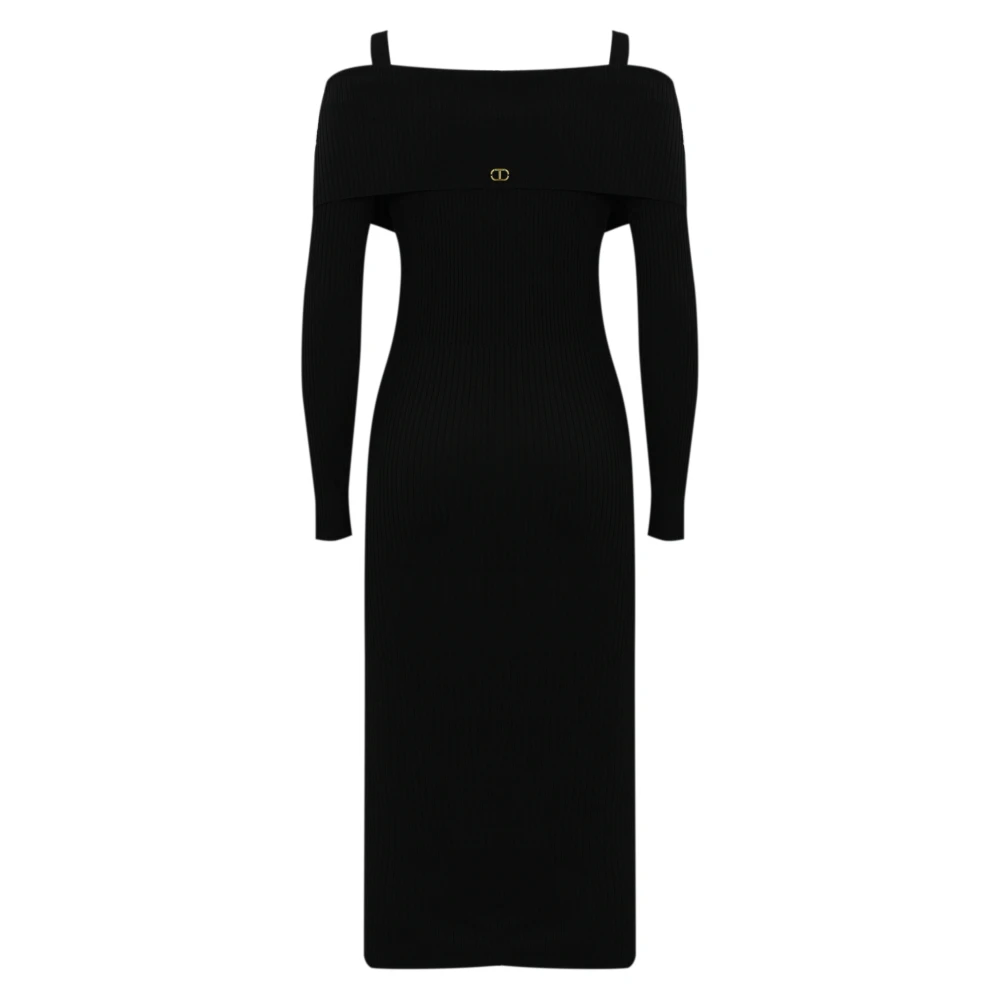 Twinset Zwarte Off-Shoulder Geribbelde Jurk Black Dames