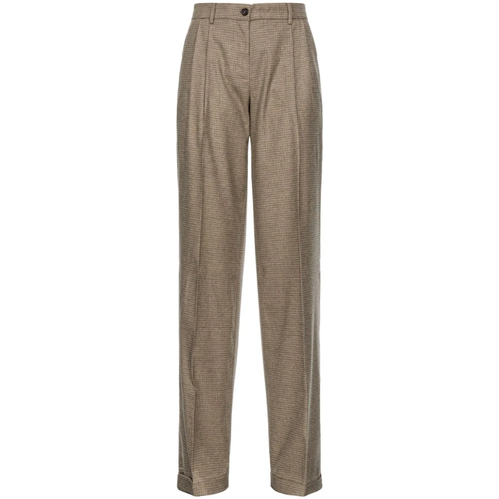 Pinko Beige Geruite Wollen Broek Beige Dames