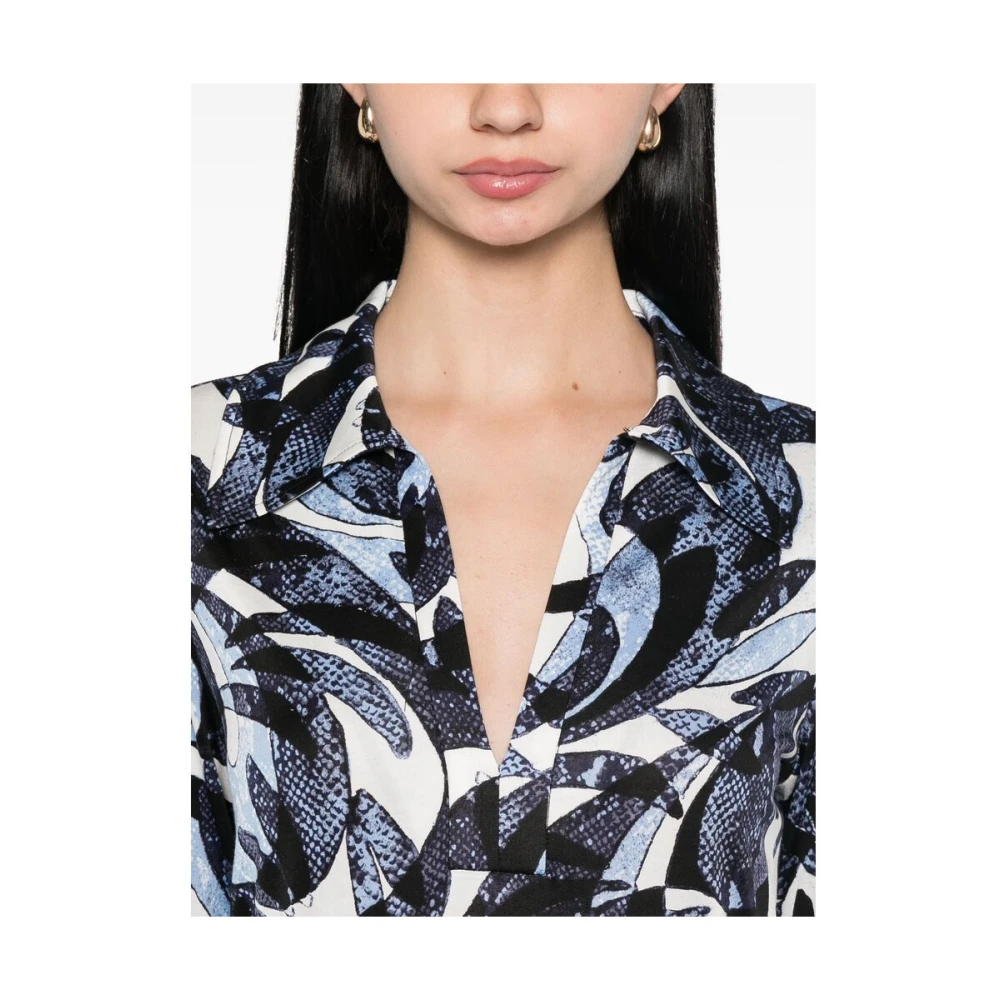 Diane Von Furstenberg Blauwe Abstracte Print V-hals Jurk Multicolor Dames