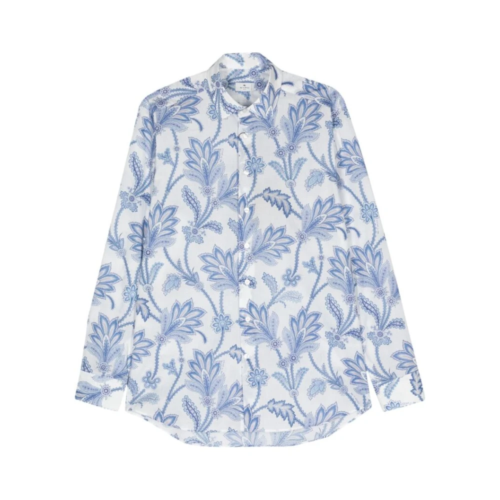 ETRO Bloemenprint Klassieke Kraag Overhemd White Heren
