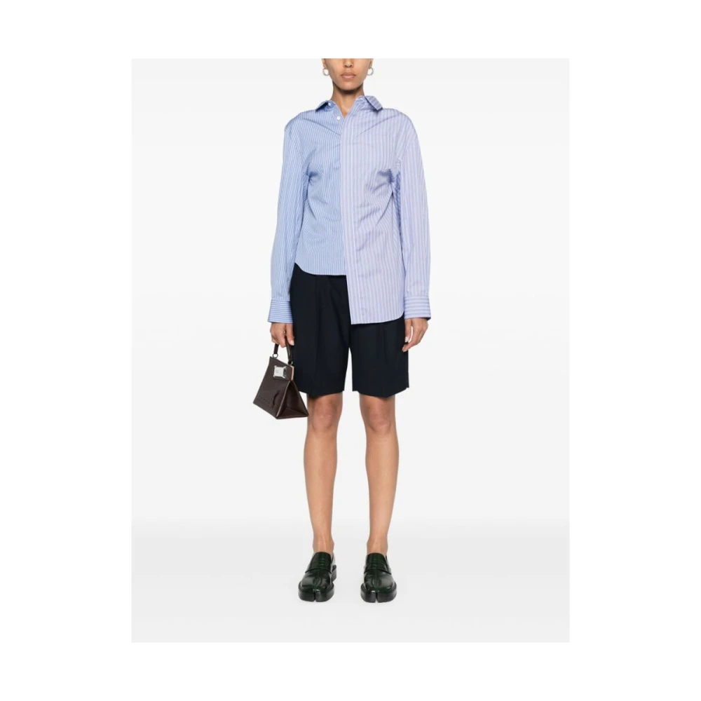 Sacai Blauw Wit Asymmetrisch Pinstripe Overhemd Blue Dames
