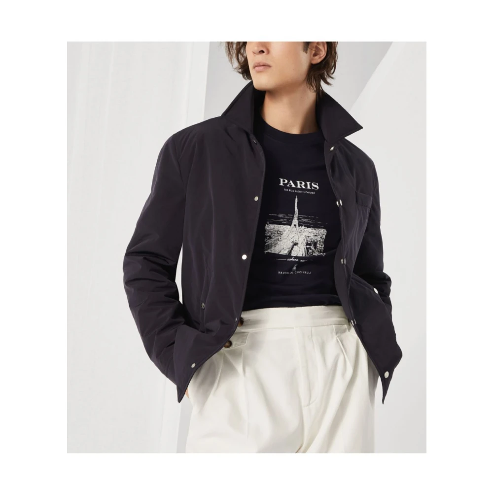 BRUNELLO CUCINELLI Blauwe gewatteerde jas met overhemdkraag Blue Heren