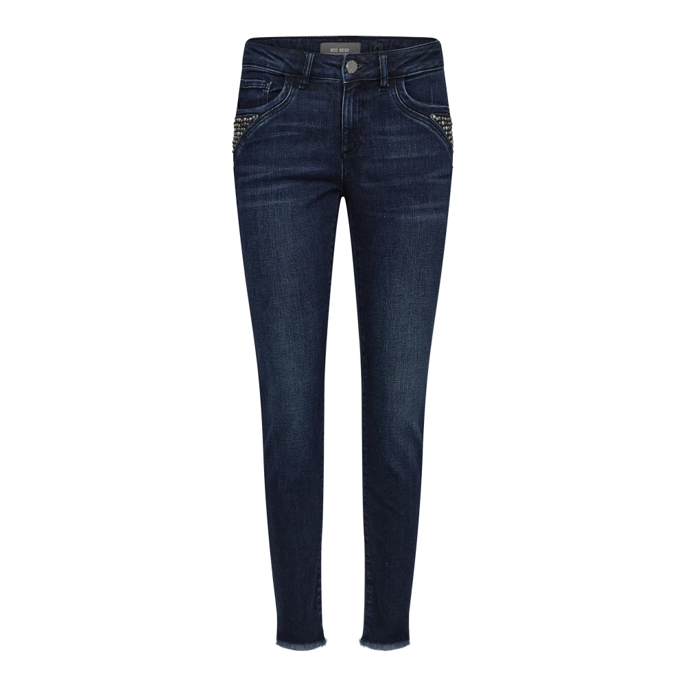 MOS MOSH Slim-Fit Donkerblauwe Jeans met Zijzakken en Stoere Details Blue Dames