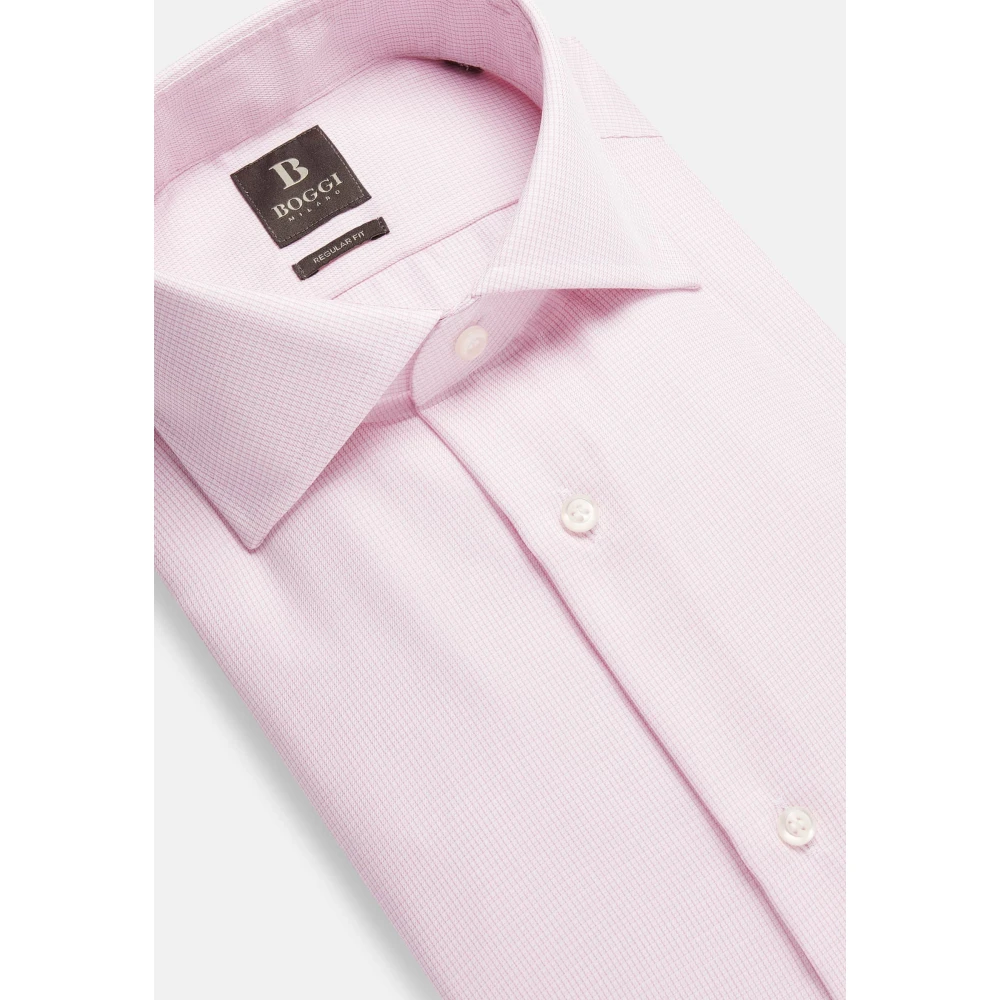 Boggi Milano Regular Fit Katoenen Dobby Overhemd Pink Heren