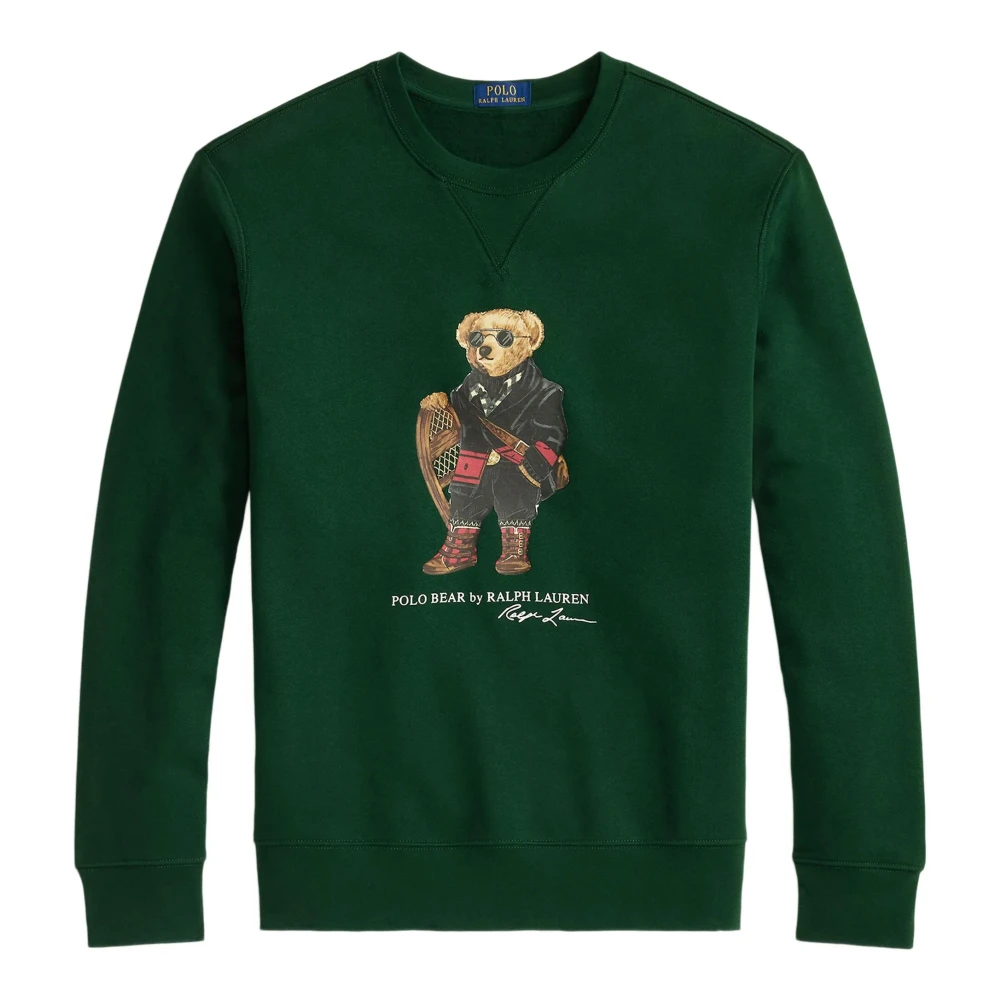 Polo Ralph Lauren Men's Green Round-Neck Knitwear, 2XL, Jumper With Polo Bear Print