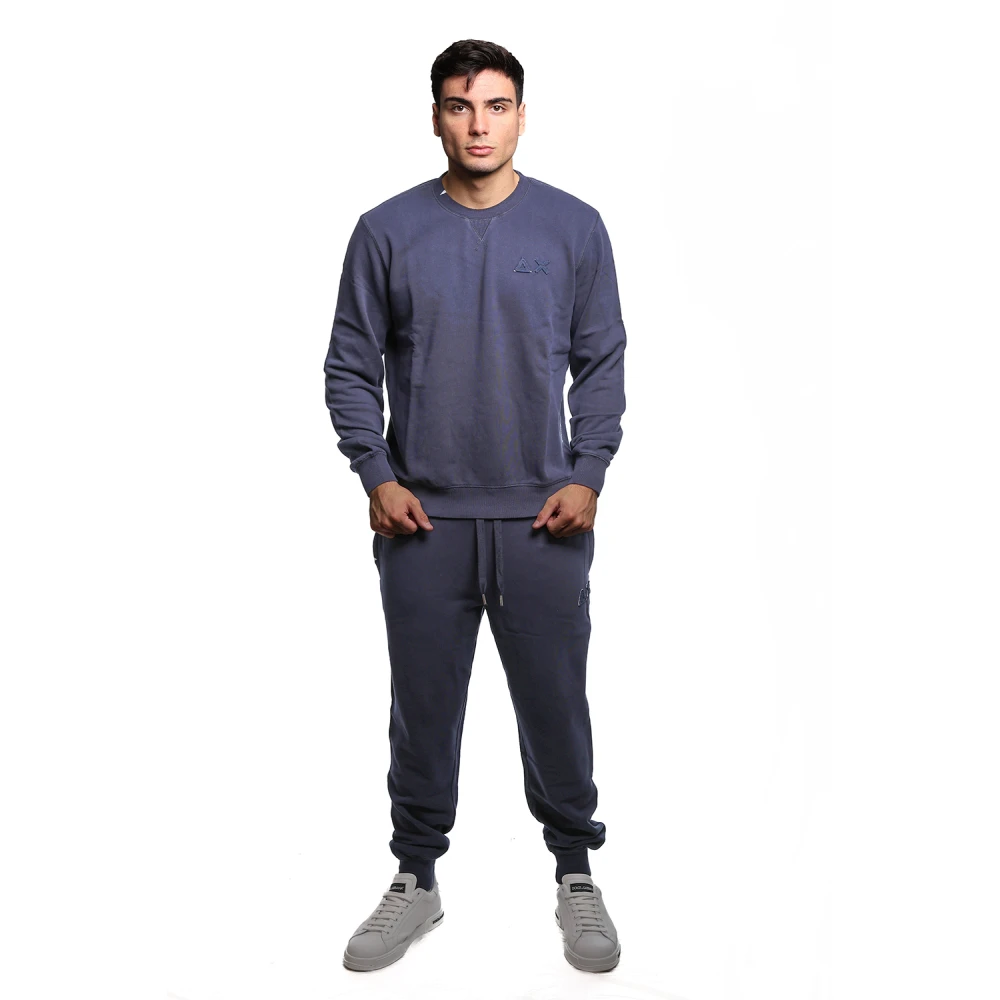 Sun68 Blauwe Katoenen Sweatshirt met Geborduurde Details Blue Heren