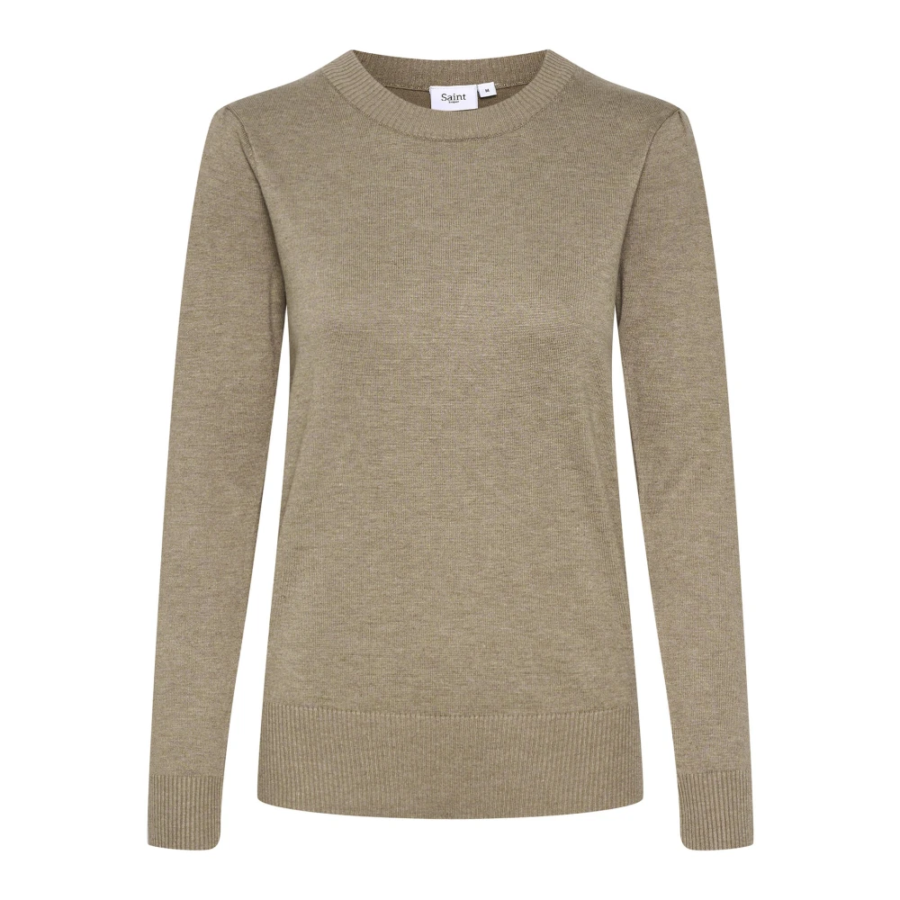 Saint Tropez Women's Beige Round-Neck Knitwear,, Melange Knit Pullover With Round Neck Small