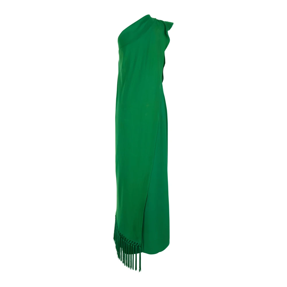 Taller Marmo Groene one-shoulder lange jurk met sjaaldetail Green Dames