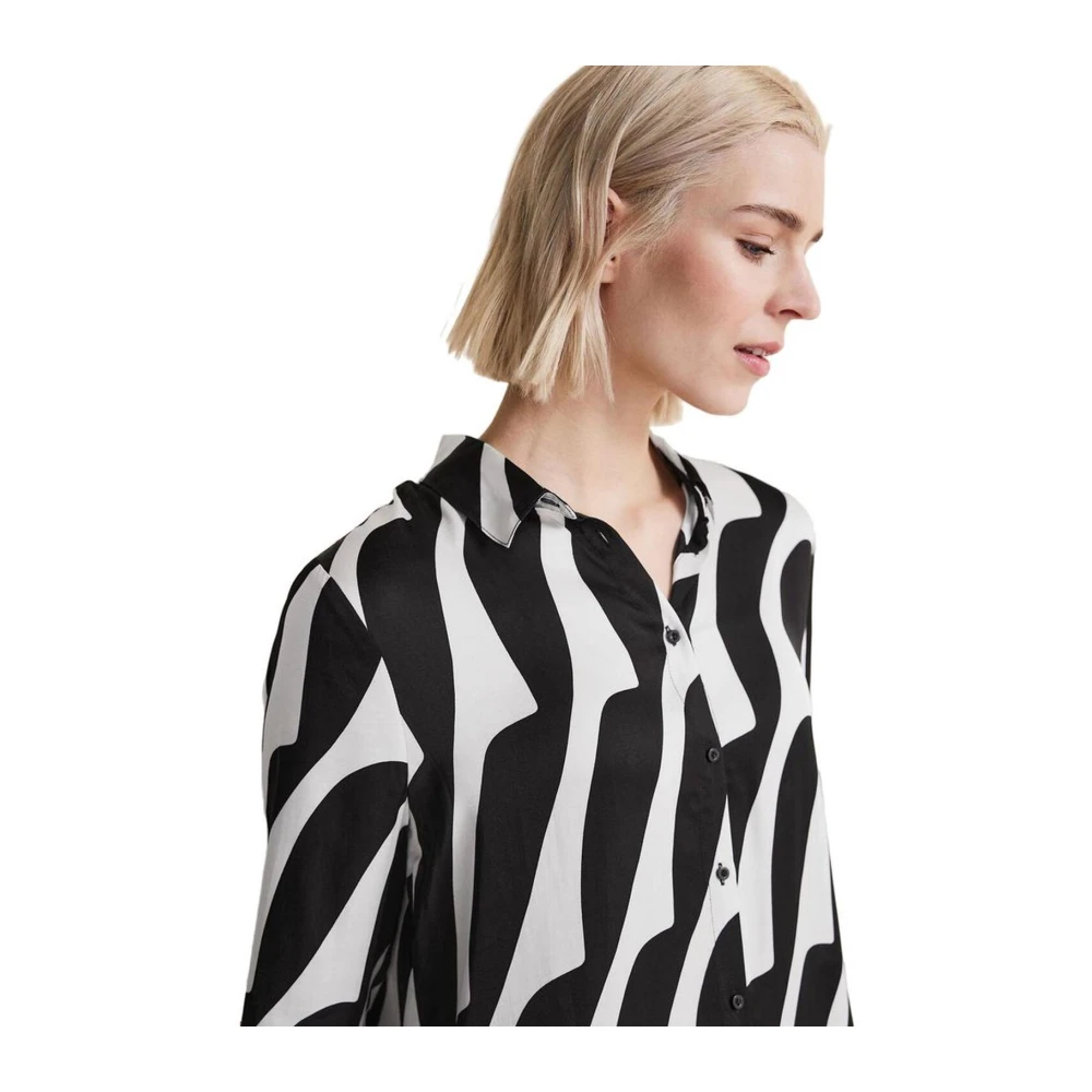 Street One Monochrome Abstract Print Blouse met Lange Mouwen Black Dames