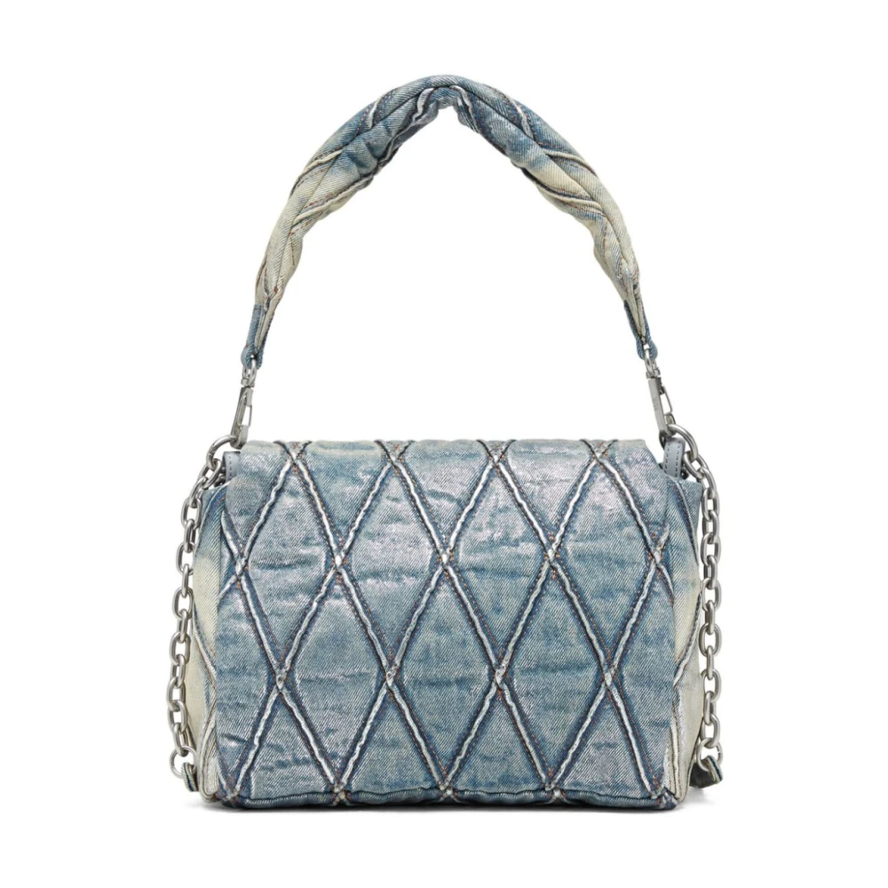 Diesel Metallic Gewatteerde Denim Schoudertas Beige Dames