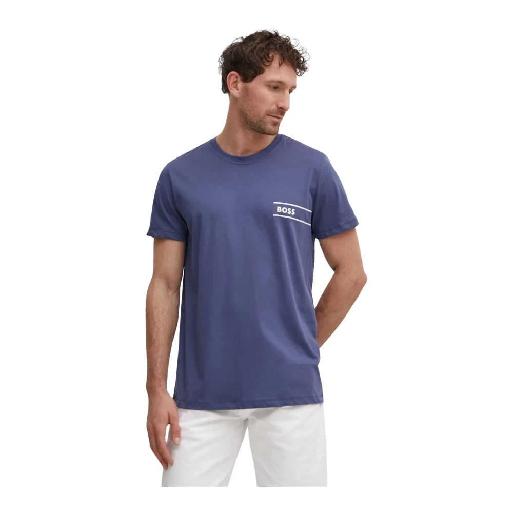 Hugo Boss Blauw Katoenen T-shirt Ronde Hals Korte Mouwen Blue Heren