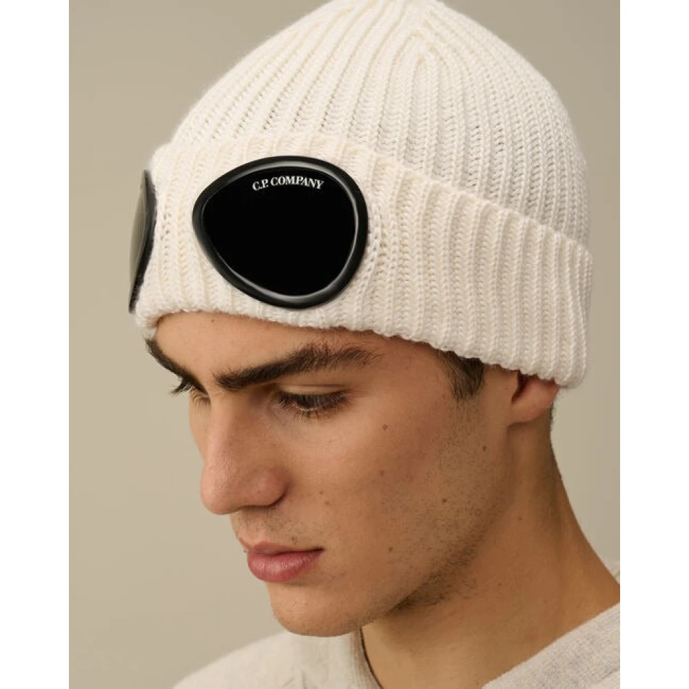 C.P. Company Merino Wool Goggle Beanie White Heren