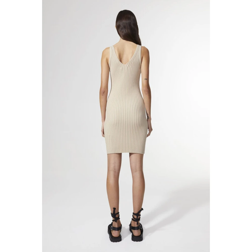 Rodebjer V-Hals Geribbelde Midi Jurk Beige Dames