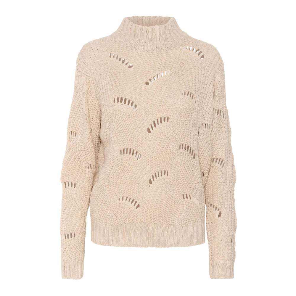Cream Gebreide Coltrui Trui Haver Melange Beige Dames