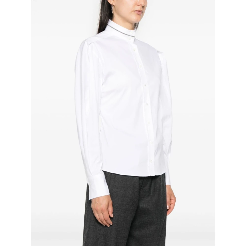 BRUNELLO CUCINELLI Witte Poplin Shirt Monili Ketting Detail White Dames
