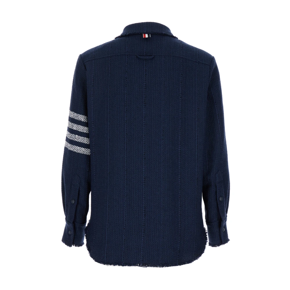 Thom Browne Snap Front Shirt Jacket met Rafelrand Blue Heren