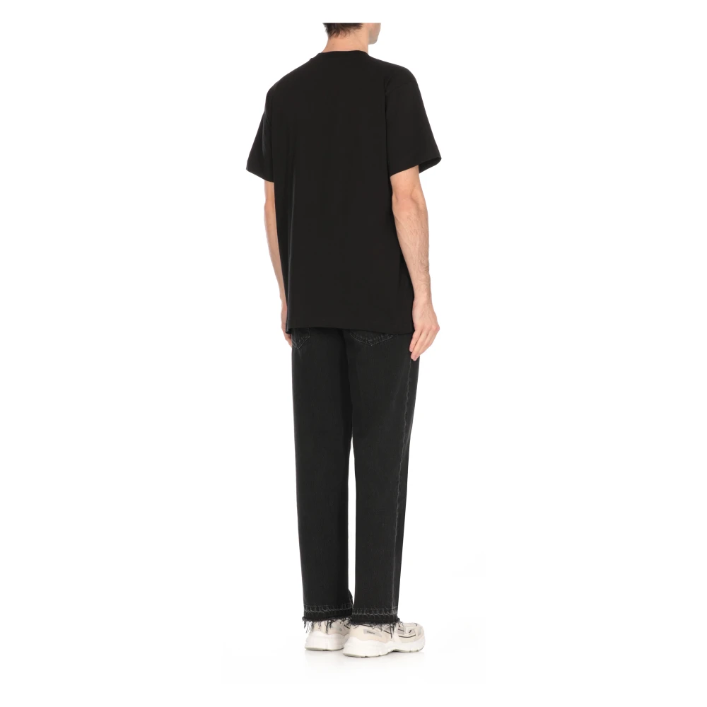 Moschino Zwarte Katoenen T-shirt met Logo Borduurwerk Black Heren