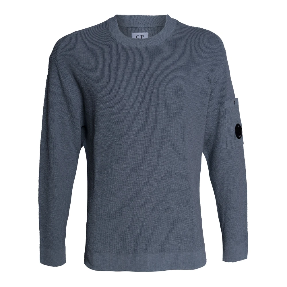 C.p. Company Men's Blue Round-Neck Knitwear, L, Crewneck Lens Jumper