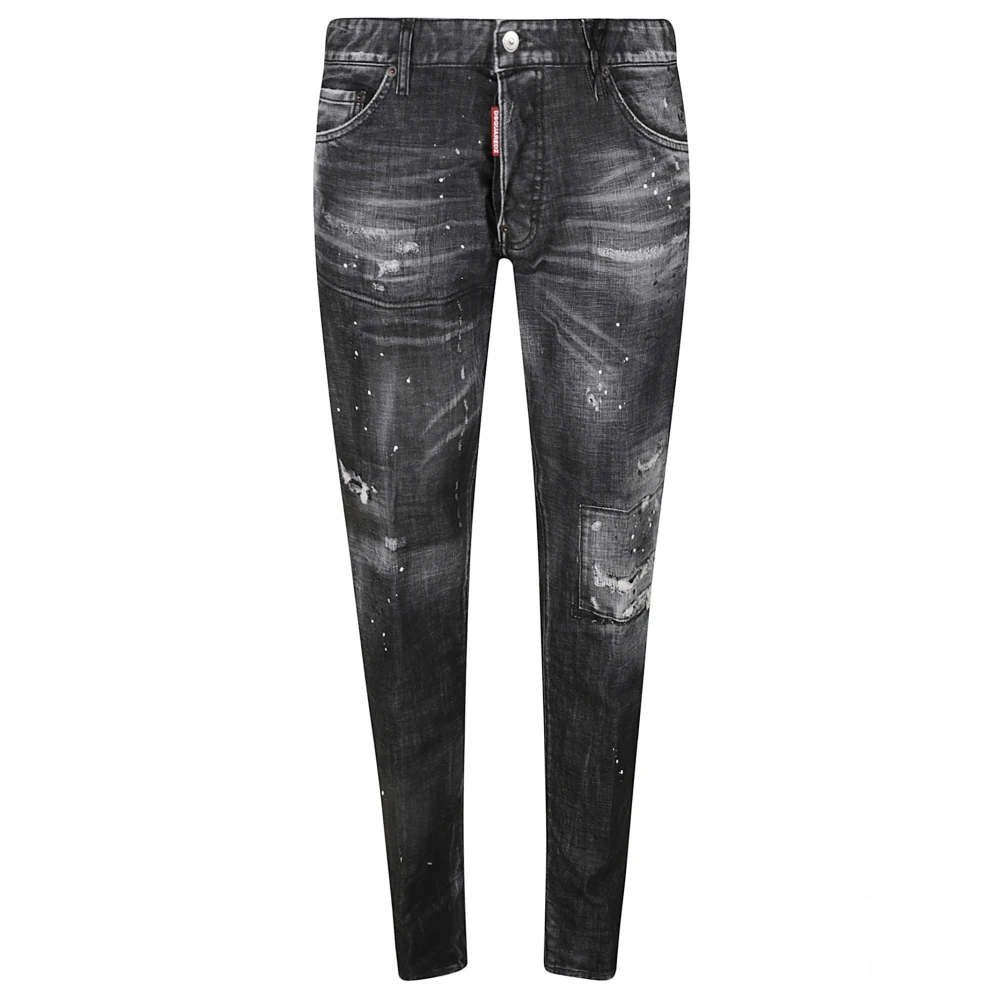 Dsquared2 Zwarte Denim Jeans met Verfspatten en Versleten Details Gray Heren