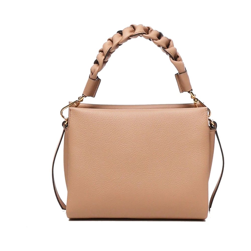 Coccinelle Gevlochten Handvat Leren Schoudertas Perzik Beige Dames