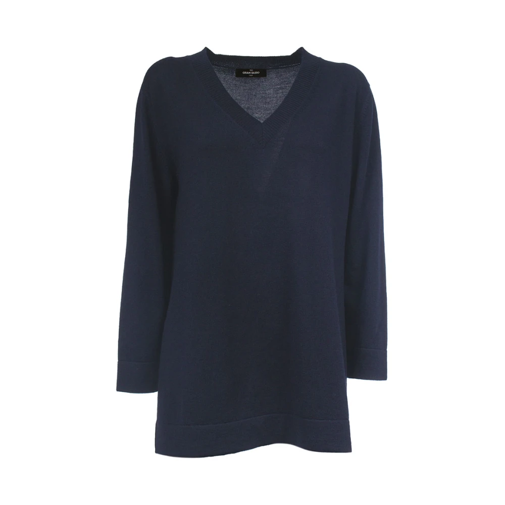 Gran Sasso Wollen trui van scheerwol met V-hals Blue Dames