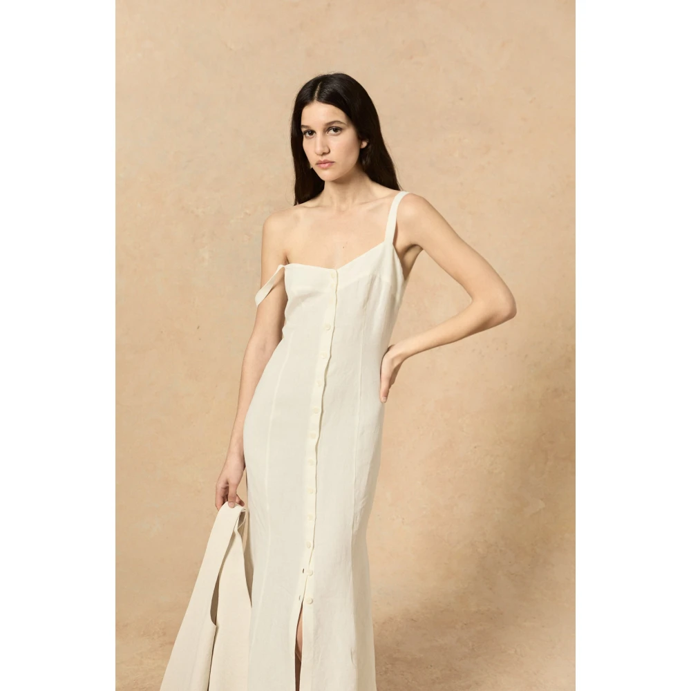 Cortana Bambina linnen ivoor jurk Beige Dames