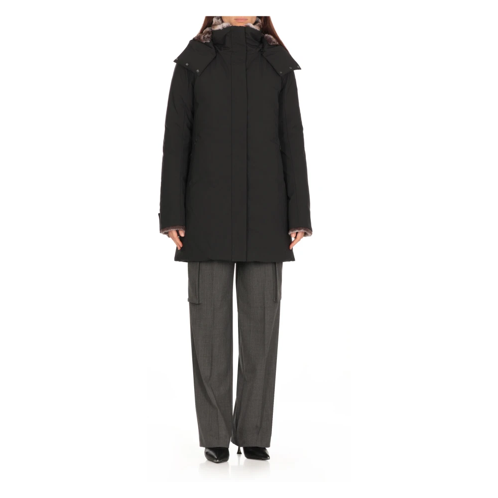 Save The Duck Zwarte Parka met Nep Bont Capuchon Black Dames