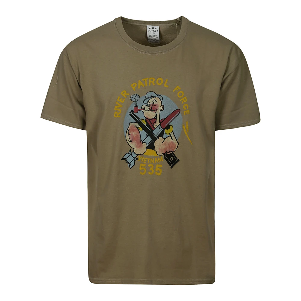 Wild Donkey Bruine Katoenen T-shirt met Voorkant Print Green Heren