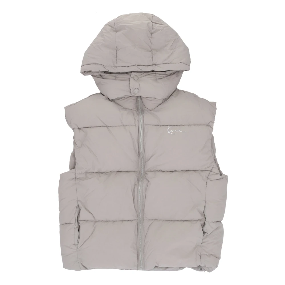 Karl Kani Men's Gray Waistcoats, L, Signature Puffer Vest With Adjustable Hood