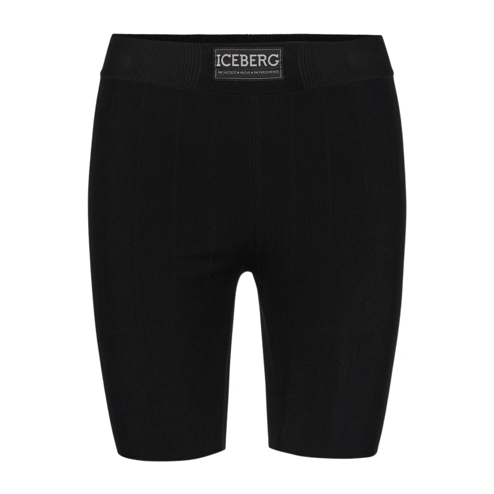 Iceberg Zwarte Active Bermuda shorts in stretch viscose met logo Black Dames