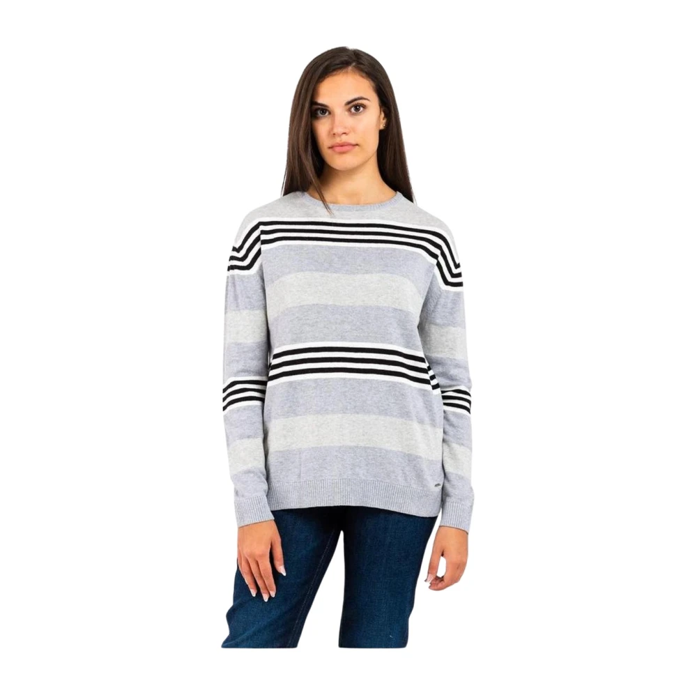 Gas Women's Multicolor Round-Neck Knitwear, Xs, Cotton Sweatshirt With Ribbed Trims