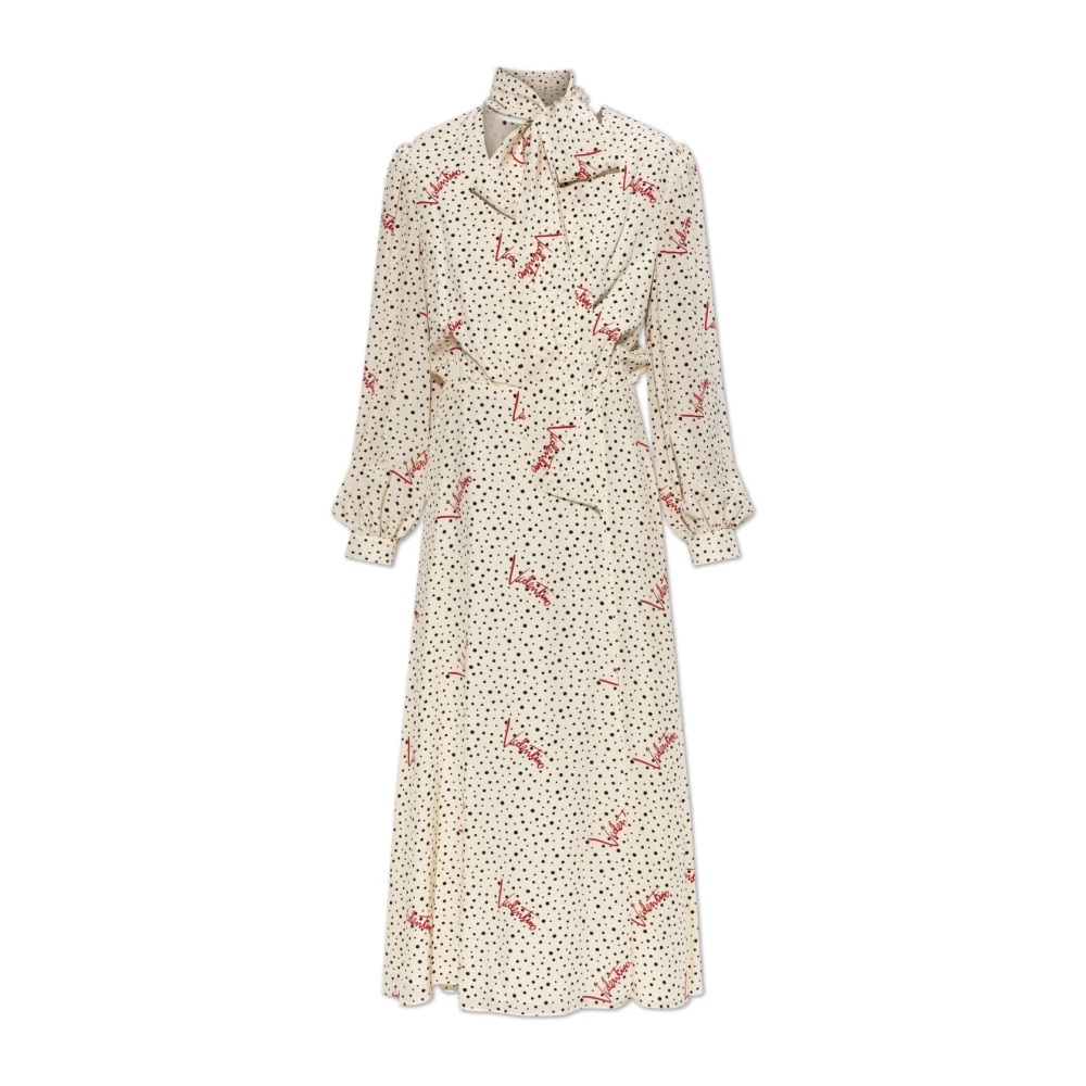 Valentino Garavani Beige Midi Dresses, Female, 2XS, Silk Polka Dot Dress