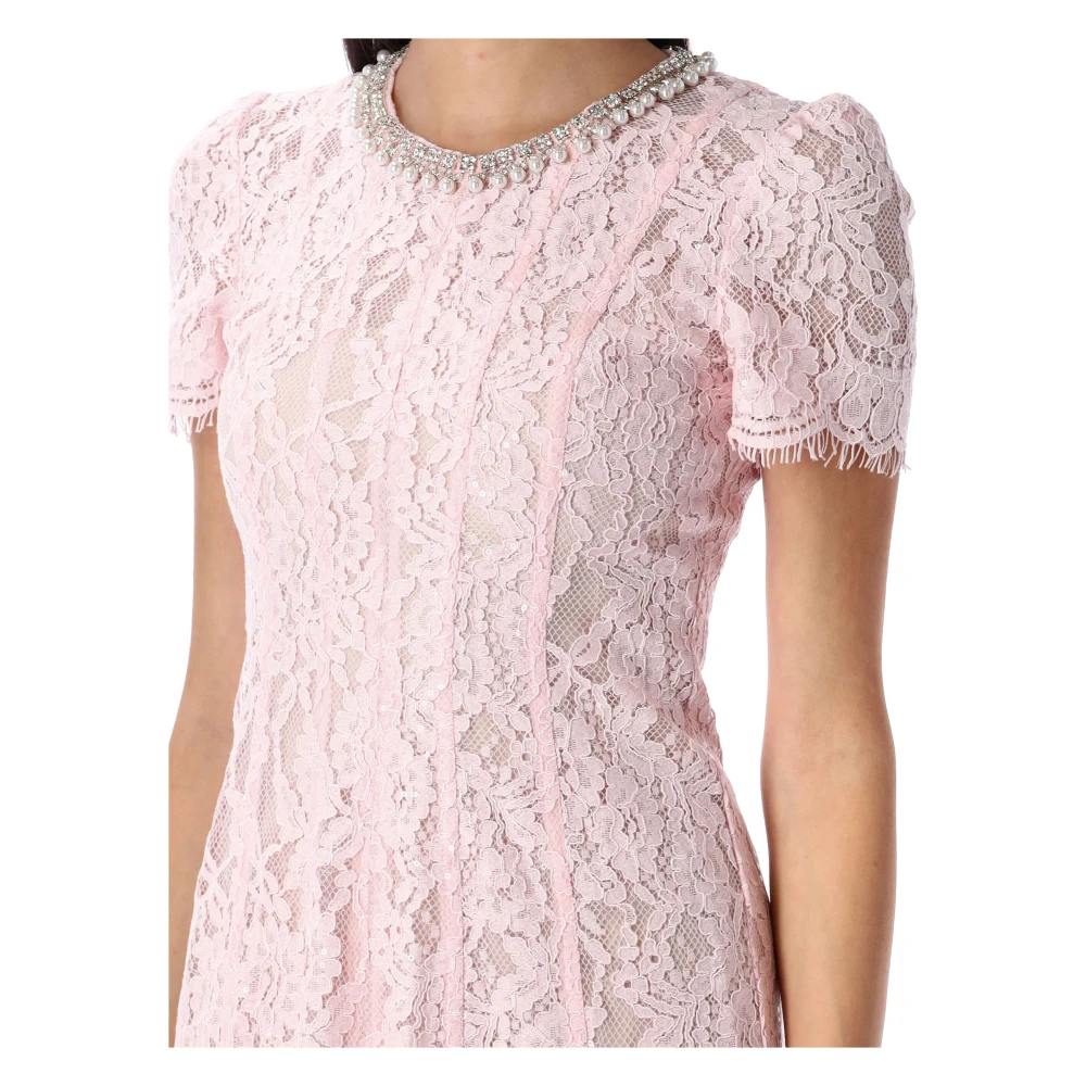 Self Portrait Roze Kantversierde Midi Jurk Pink Dames