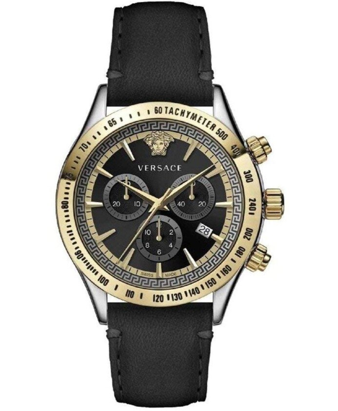 chronographe-classique-montre-cuir-noir-argent-or-acier