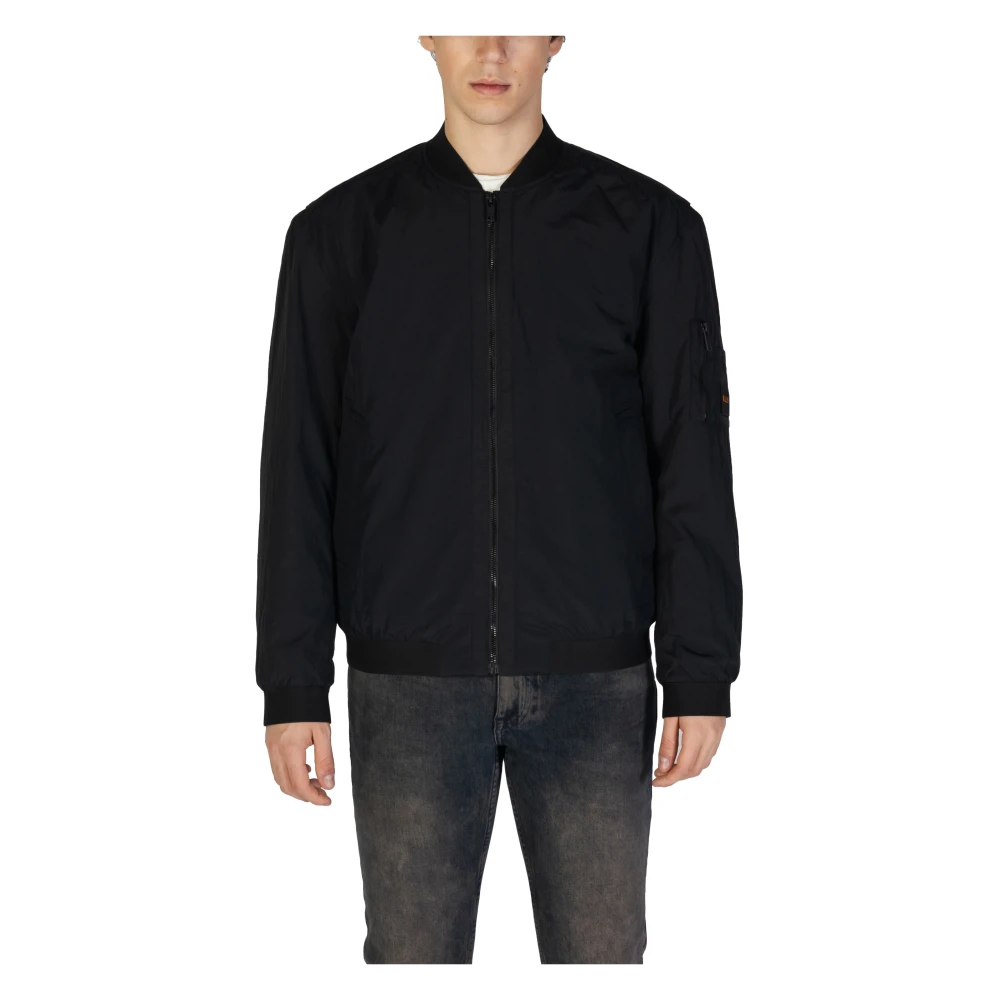 Hugo Boss Zwarte Zip-Up Jas Lente Zomer Effen Black Heren